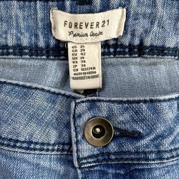 Forever 21 Faded Skinny Jeans with Patched Detailed Patterns on Side | Blue | Si - Picture 3 of 7